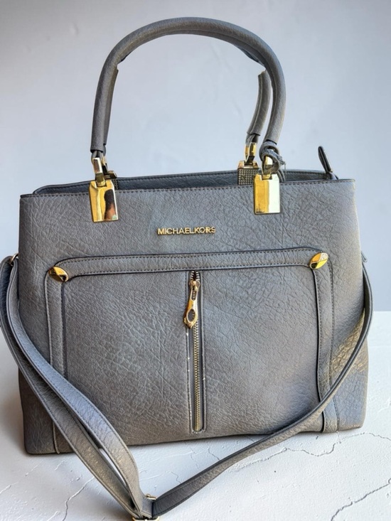 Michael Kors Handbags - Michael Kors Light Gray Pebbled Leather Satchel with Gold Hardware
